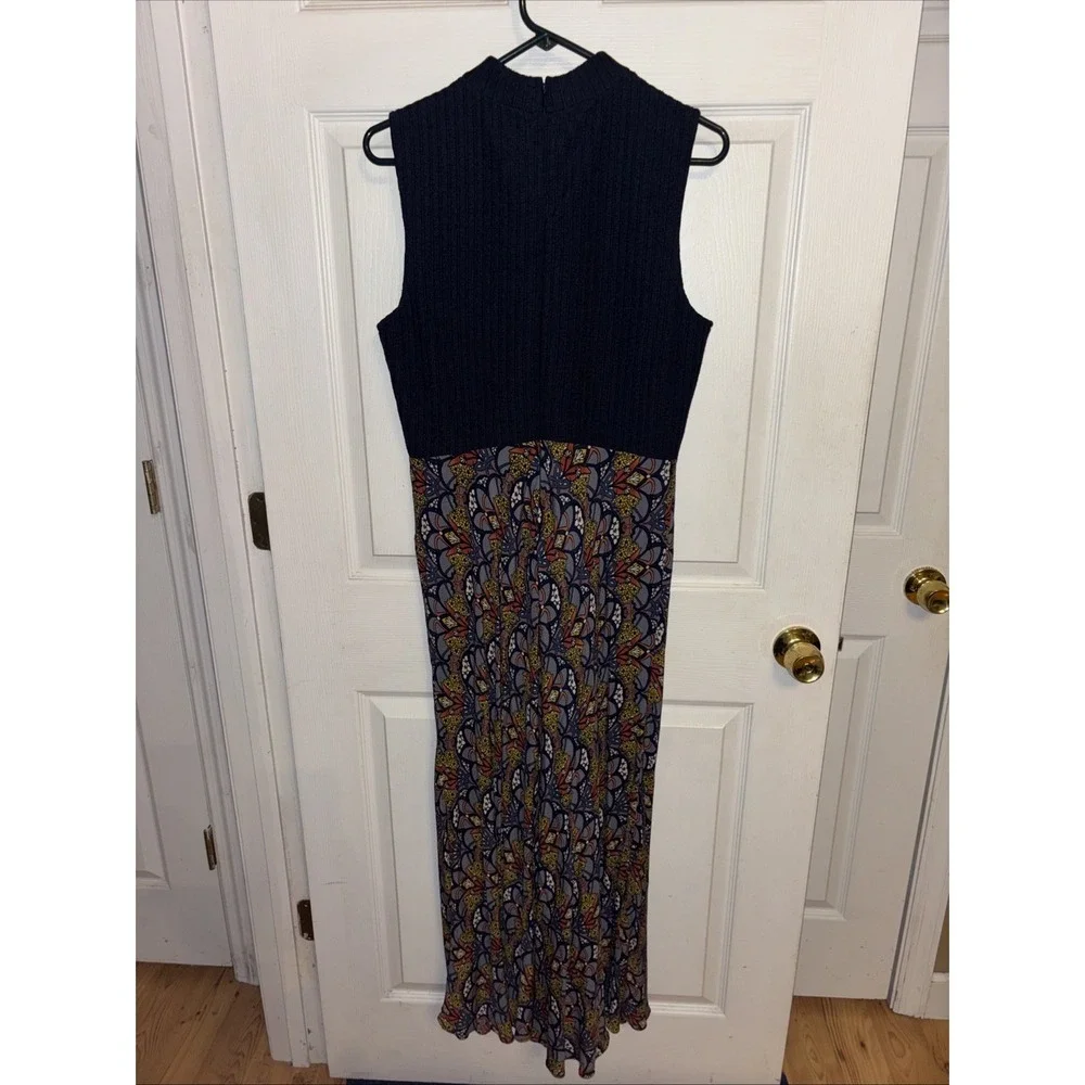 TINY Anthropologie Sophie Dress Sz L Navy Sweater Bodice Rayon Skirt Midi / Maxi - Picture 10 of 16